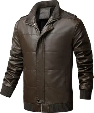 JEsilunmaMY Men's Winter Warm Sherpa Leather Jacket Fleece Lined Motorcycle Jacket with Pocket Thicken Bomber Biker Coat