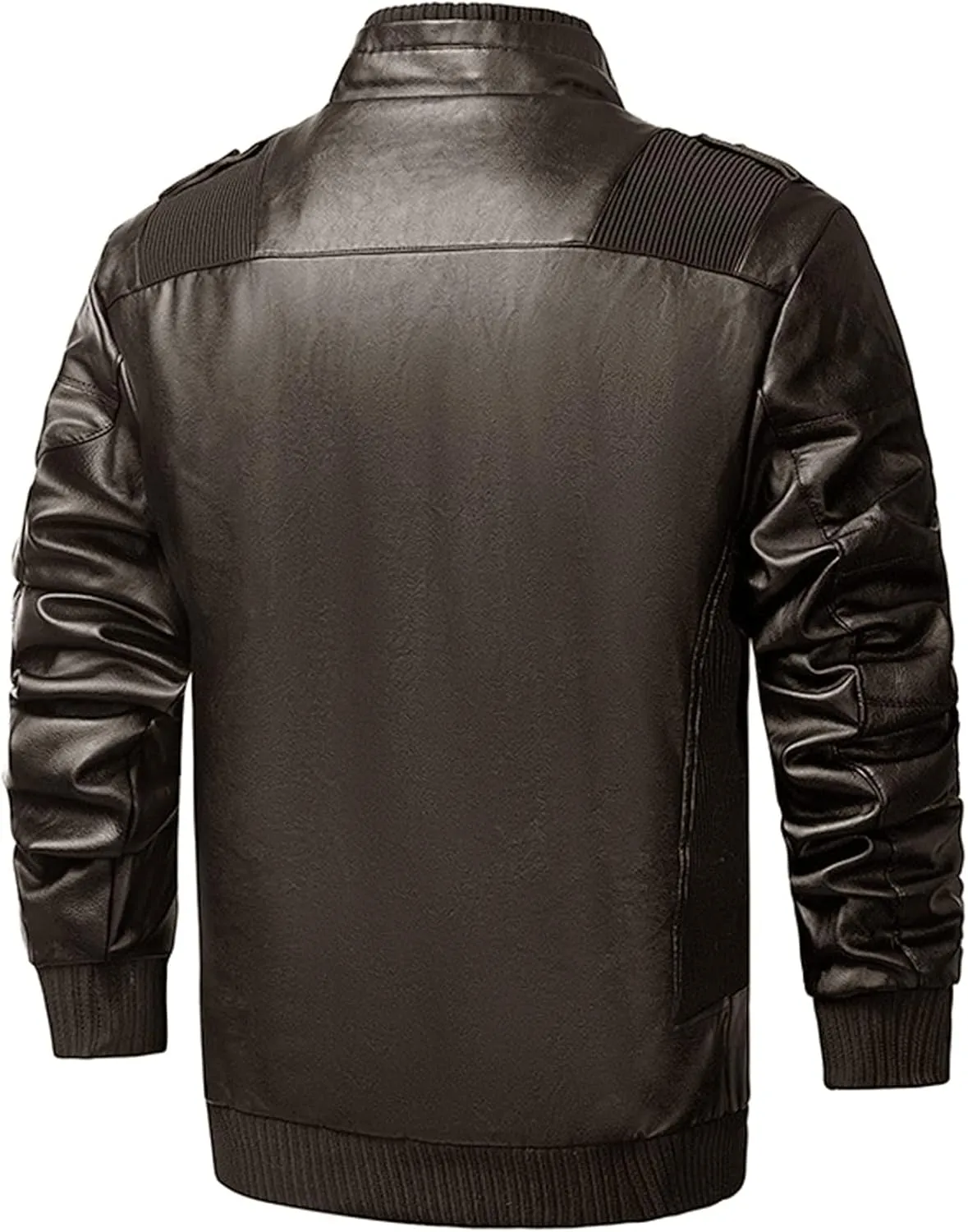 JEsilunmaMY Men's Winter Warm Sherpa Leather Jacket Fleece Lined Motorcycle Jacket with Pocket Thicken Bomber Biker Coat
