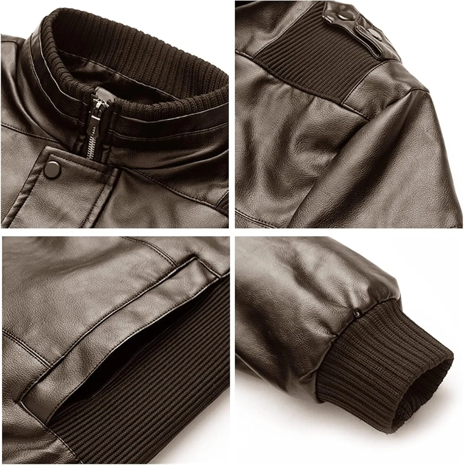 JEsilunmaMY Men's Winter Warm Sherpa Leather Jacket Fleece Lined Motorcycle Jacket with Pocket Thicken Bomber Biker Coat