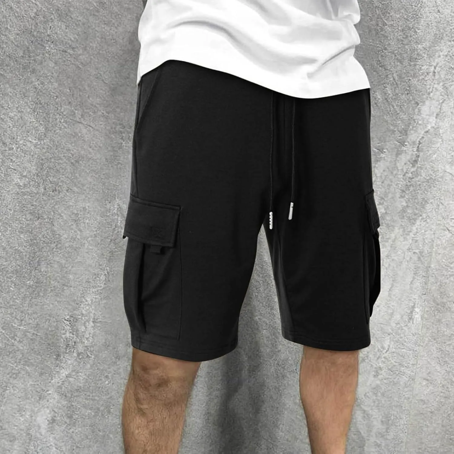 JIEMUXIU Cargo Shorts for Men Casual Drawstring Elastic Waist Athletic Cargo Shorts Workout Gym Jogger Shorts with 4 Pockets