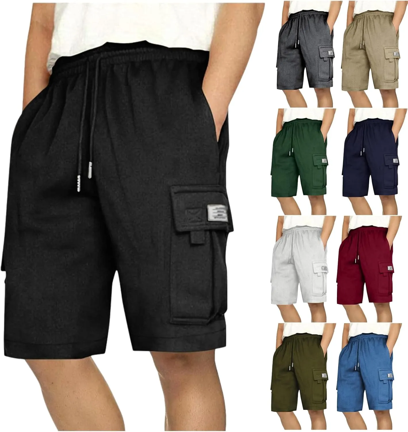 JIEMUXIU Cargo Shorts for Men Casual Drawstring Elastic Waist Athletic Cargo Shorts Workout Gym Jogger Shorts with 4 Pockets