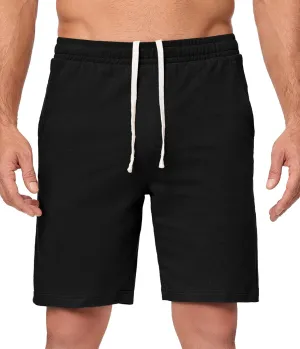 JMIERR Men's 100% Cotton Shorts 9" Casual Elastic Waist Drawstring Lightweight Workout Lounge Beach Jersey Sweat Shorts