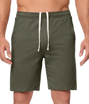 JMIERR Men's 100% Cotton Shorts 9" Casual Elastic Waist Drawstring Lightweight Workout Lounge Beach Jersey Sweat Shorts