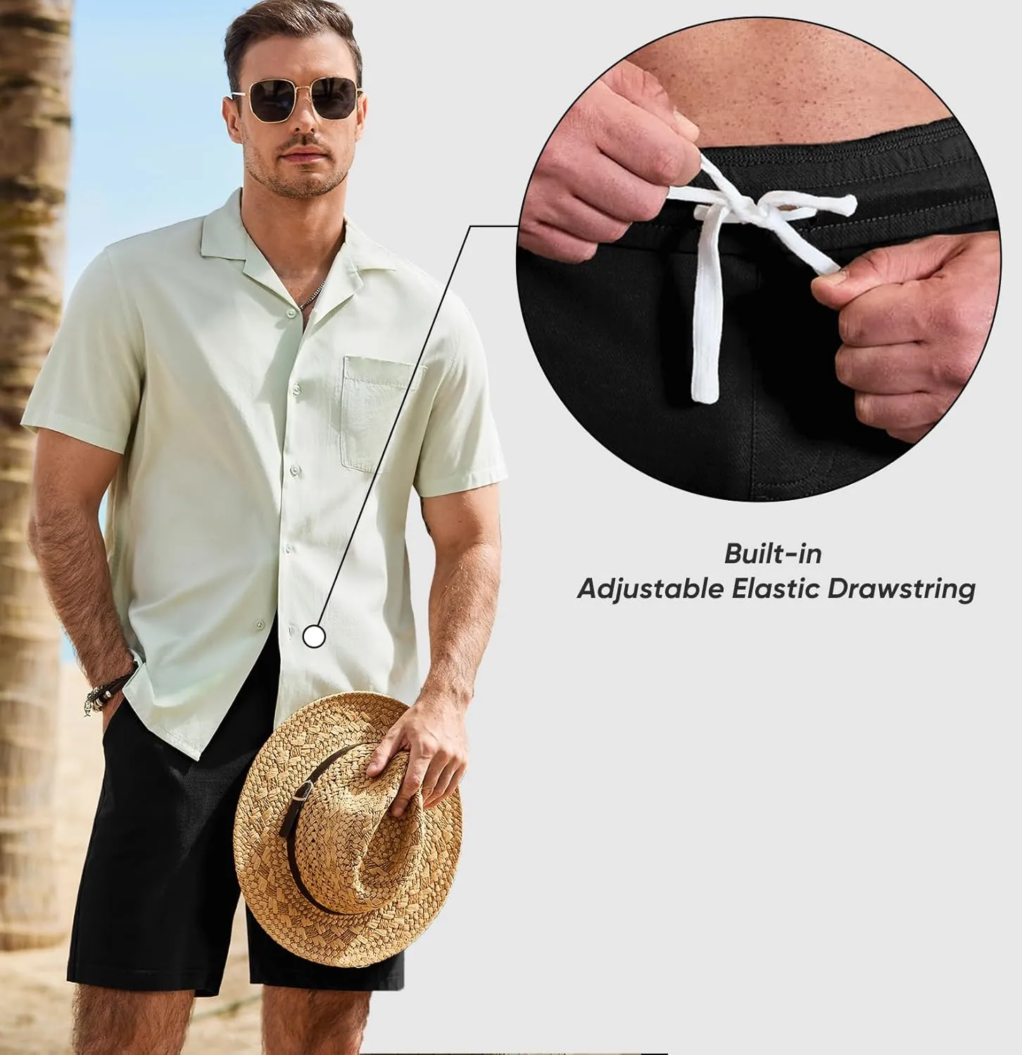 JMIERR Men's 100% Cotton Shorts 9" Casual Elastic Waist Drawstring Lightweight Workout Lounge Beach Jersey Sweat Shorts