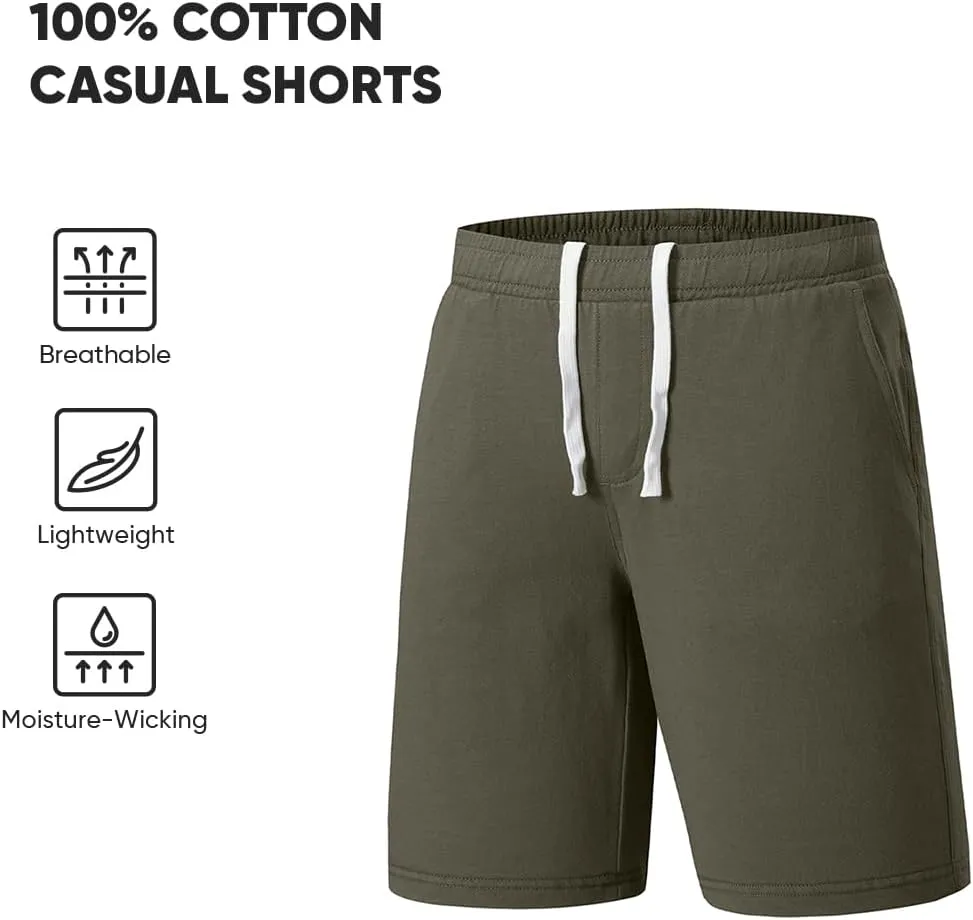 JMIERR Men's 100% Cotton Shorts 9" Casual Elastic Waist Drawstring Lightweight Workout Lounge Beach Jersey Sweat Shorts