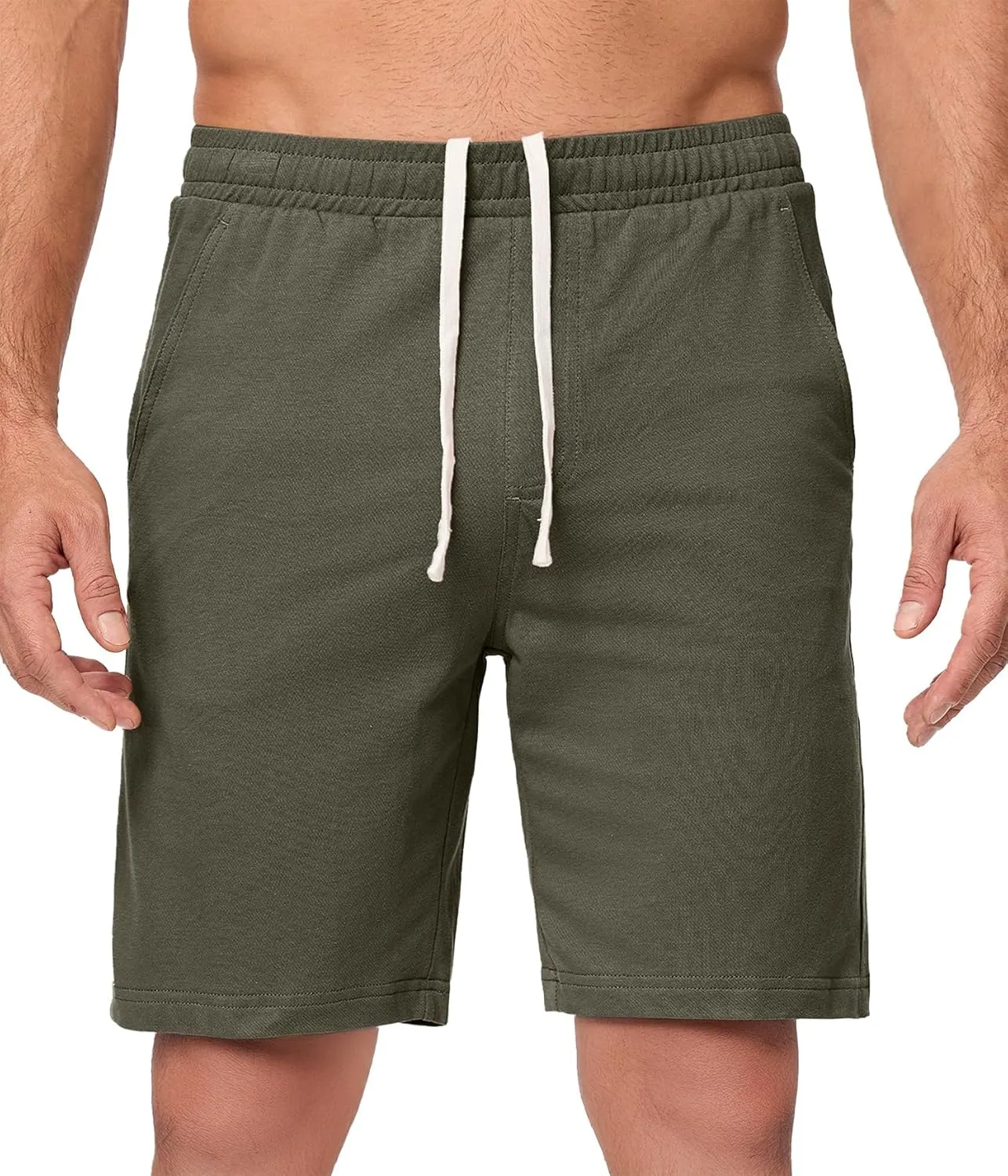JMIERR Men's 100% Cotton Shorts 9" Casual Elastic Waist Drawstring Lightweight Workout Lounge Beach Jersey Sweat Shorts