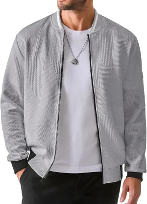 JMIERR Mens Casual Jacquard Bomber Jackets Color-Block Lightweight Varsity Jacket Fashion Zipper Coat with Pockets