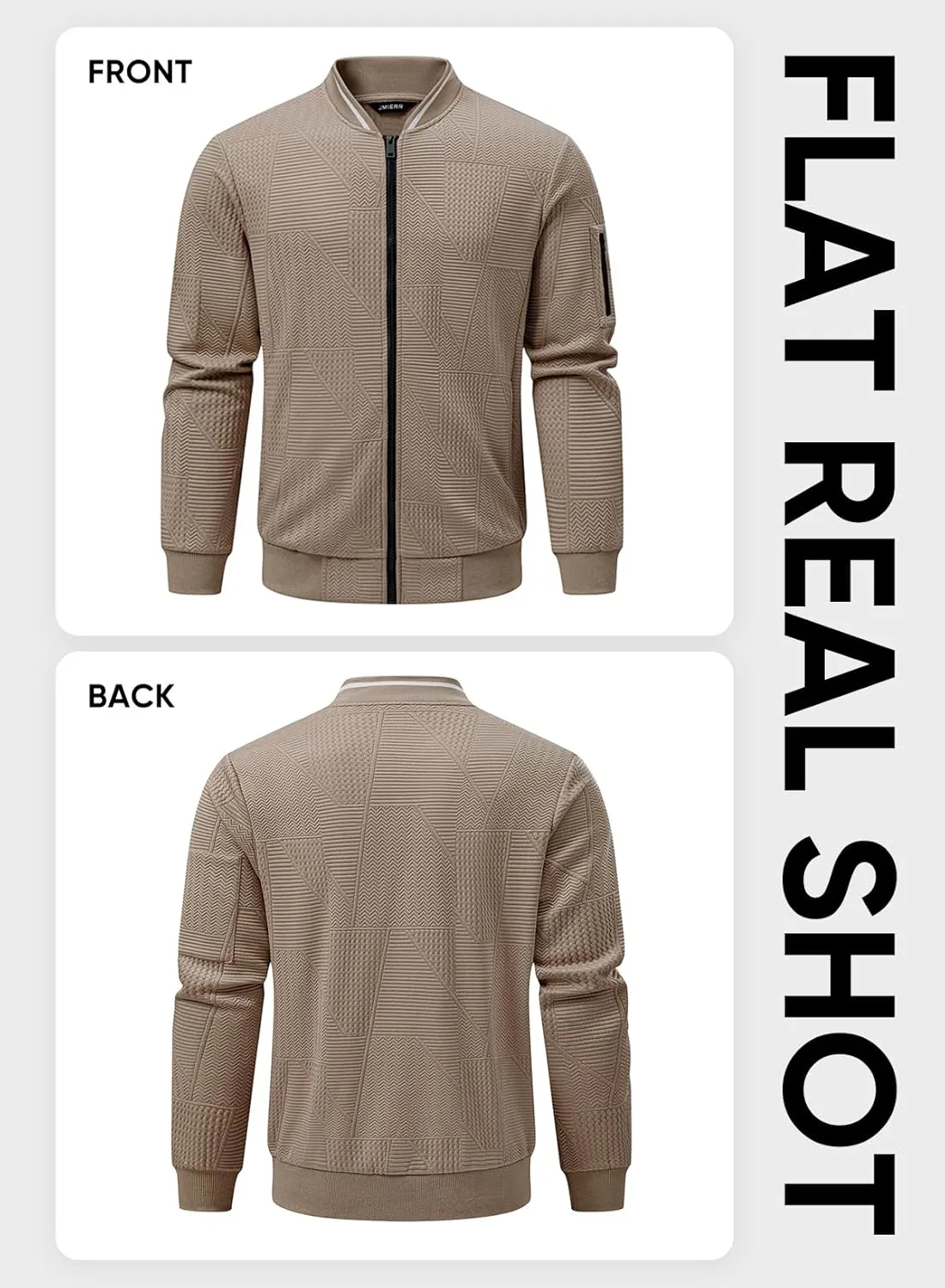 JMIERR Mens Casual Jacquard Bomber Jackets Color-Block Lightweight Varsity Jacket Fashion Zipper Coat with Pockets