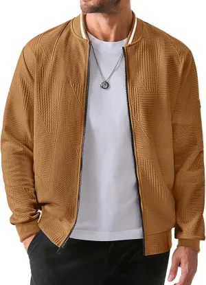 JMIERR Mens Casual Jacquard Bomber Jackets Color-Block Lightweight Varsity Jacket Fashion Zipper Coat with Pockets
