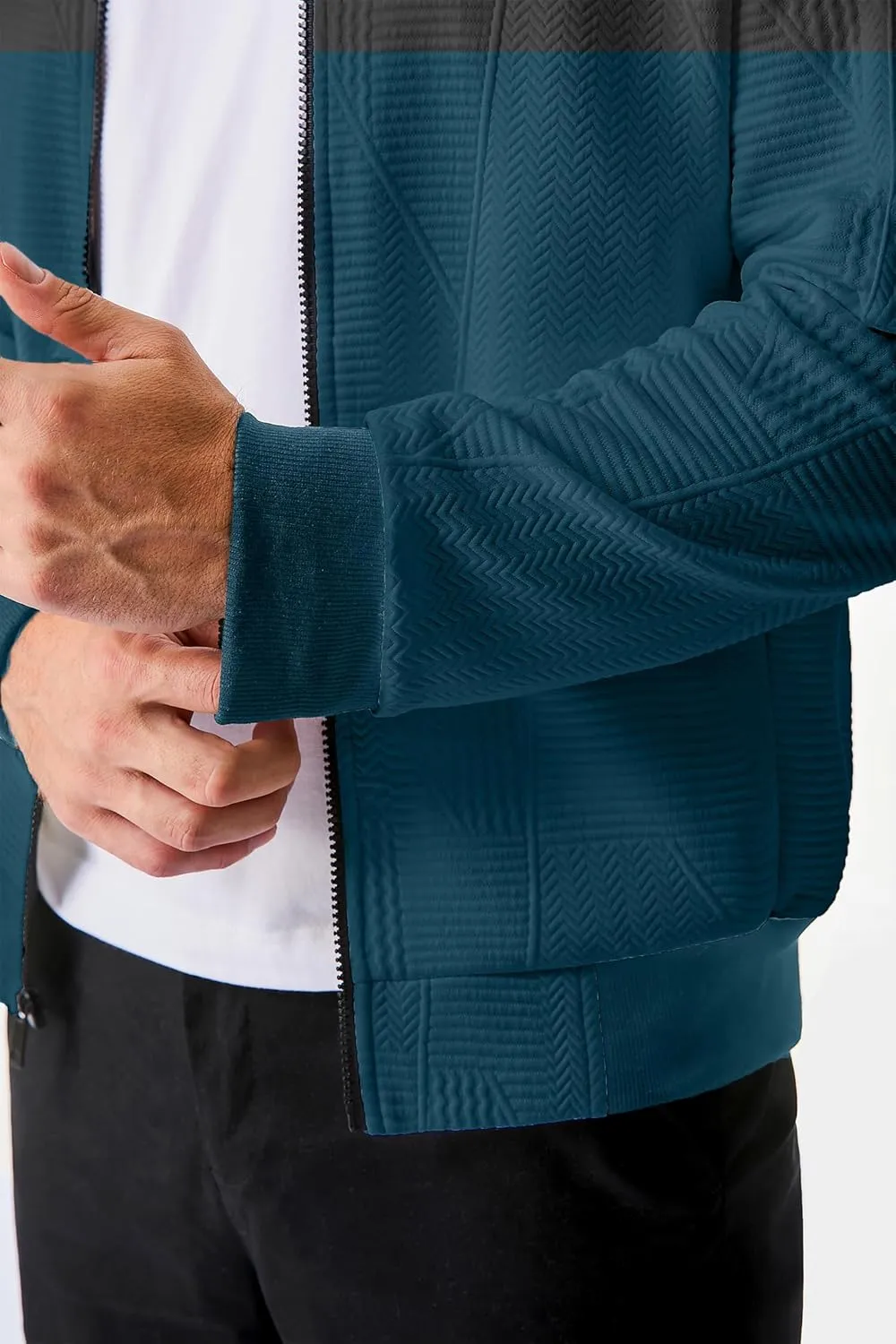 JMIERR Mens Casual Jacquard Bomber Jackets Color-Block Lightweight Varsity Jacket Fashion Zipper Coat with Pockets