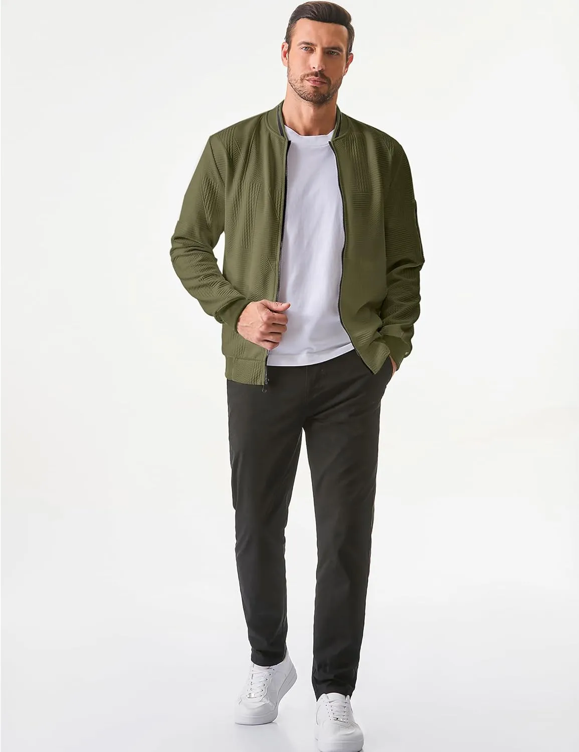 JMIERR Mens Casual Jacquard Bomber Jackets Color-Block Lightweight Varsity Jacket Fashion Zipper Coat with Pockets