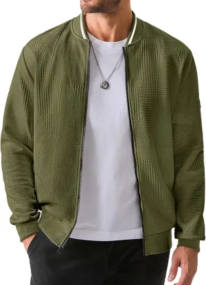 JMIERR Mens Casual Jacquard Bomber Jackets Color-Block Lightweight Varsity Jacket Fashion Zipper Coat with Pockets