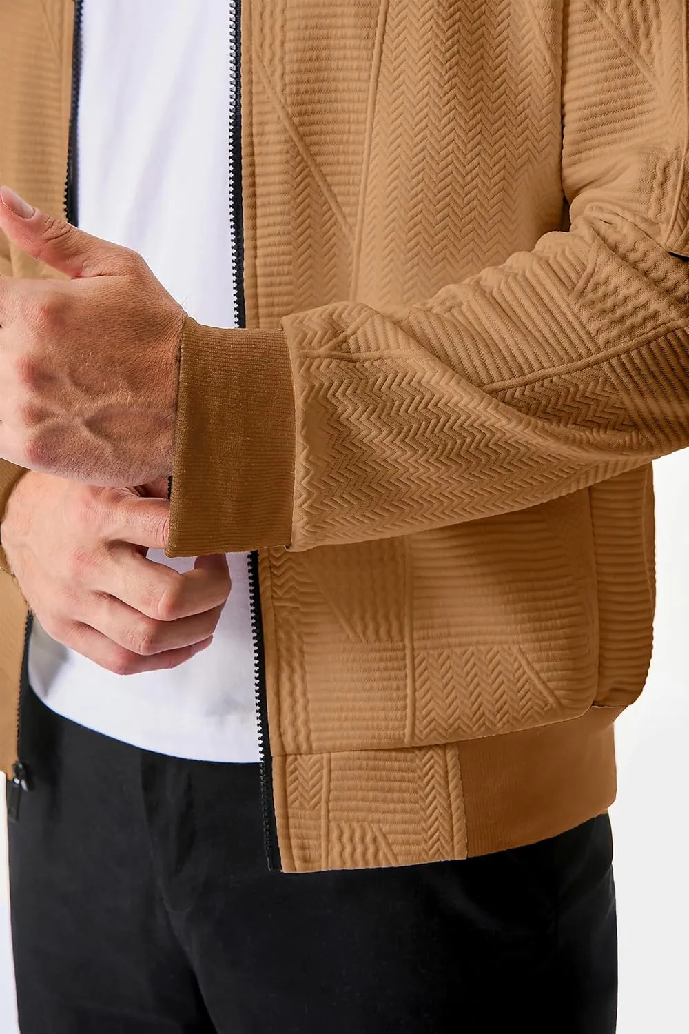 JMIERR Mens Casual Jacquard Bomber Jackets Color-Block Lightweight Varsity Jacket Fashion Zipper Coat with Pockets