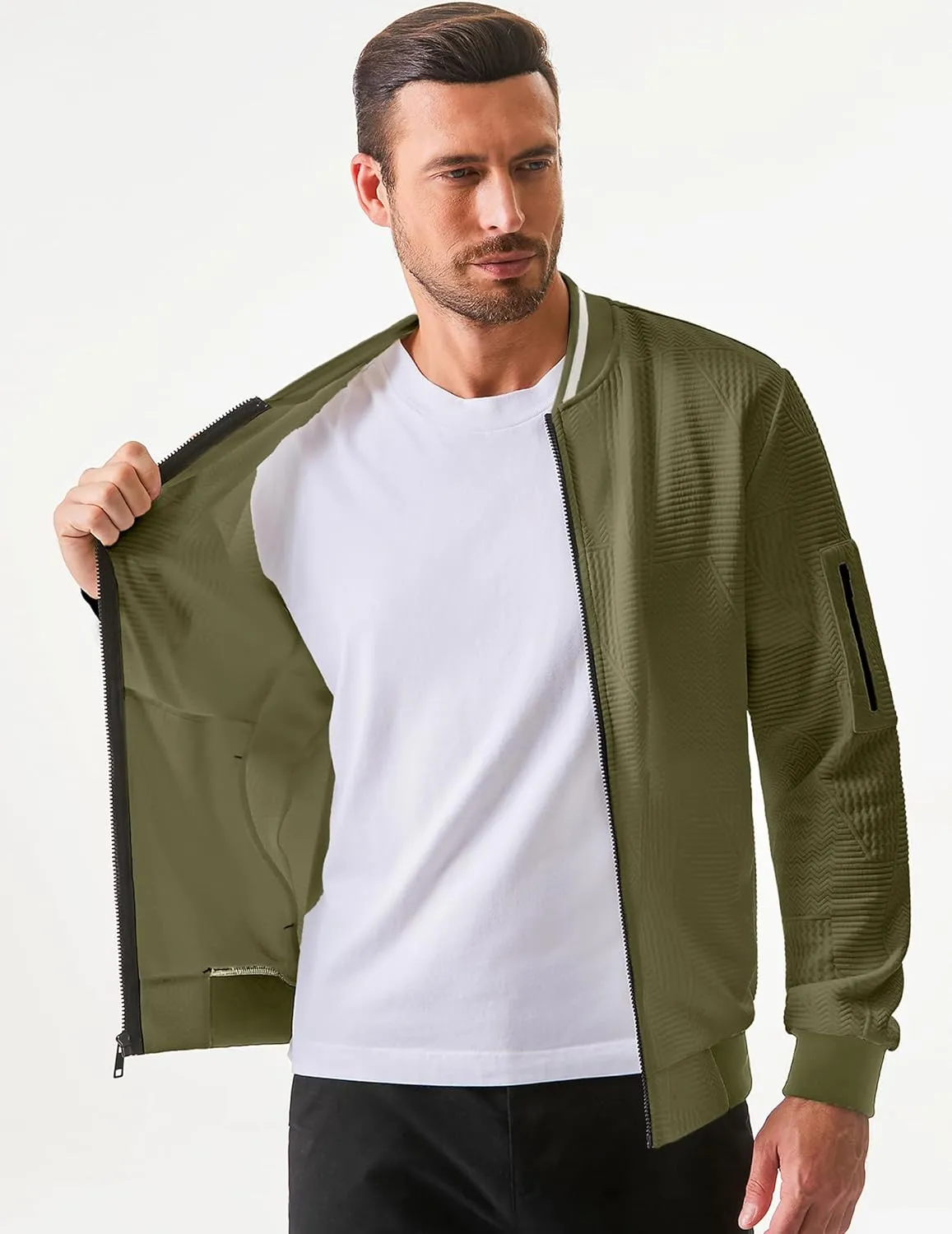 JMIERR Mens Casual Jacquard Bomber Jackets Color-Block Lightweight Varsity Jacket Fashion Zipper Coat with Pockets