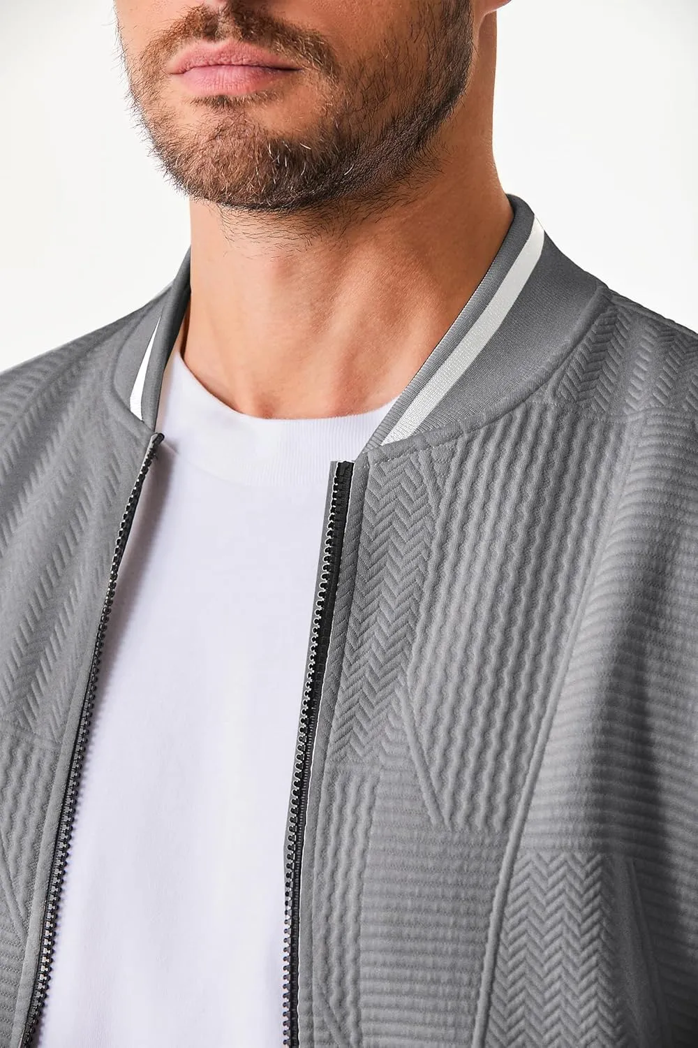 JMIERR Mens Casual Jacquard Bomber Jackets Color-Block Lightweight Varsity Jacket Fashion Zipper Coat with Pockets