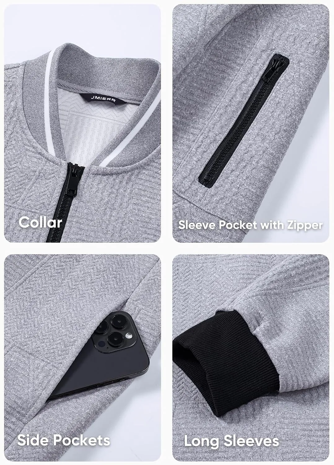 JMIERR Mens Casual Jacquard Bomber Jackets Color-Block Lightweight Varsity Jacket Fashion Zipper Coat with Pockets