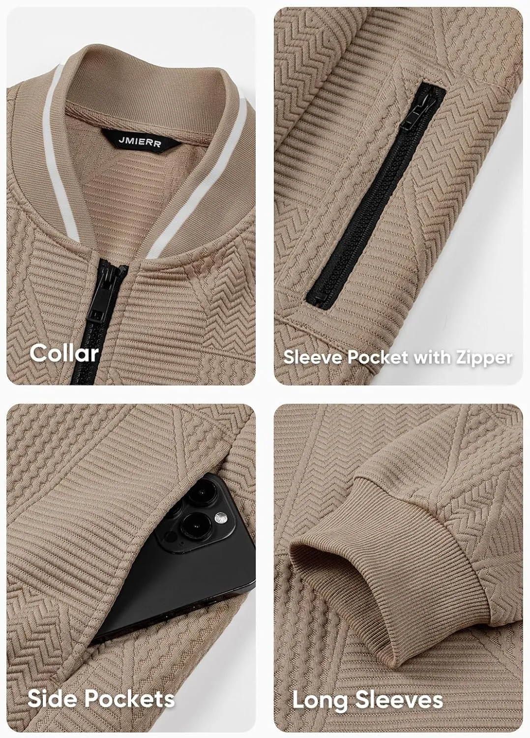 JMIERR Mens Casual Jacquard Bomber Jackets Color-Block Lightweight Varsity Jacket Fashion Zipper Coat with Pockets