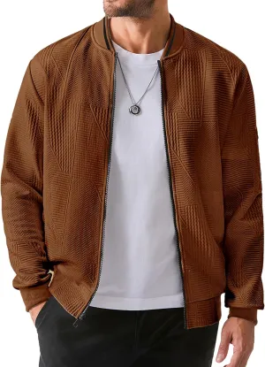 JMIERR Mens Casual Jacquard Bomber Jackets Color-Block Lightweight Varsity Jacket Fashion Zipper Coat with Pockets