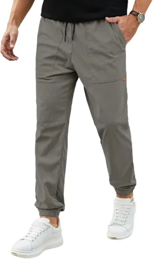 JMIERR Mens Corduroy Pants - Drawstring Waist Stretch Tapered Joggers Sweatpants Chinos Pants with Pockets