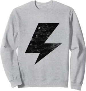 Lightning Bolt Black Distressed Vintage Style Graphic Sweatshirt