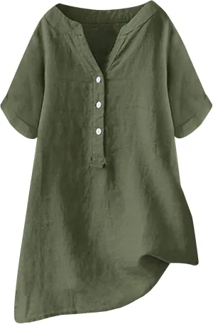 Linen Blouses for Women Linen Button Down Shirt Summer Short Sleeve Boho Plus Size Top Tunic Dressy Peasant Shirts