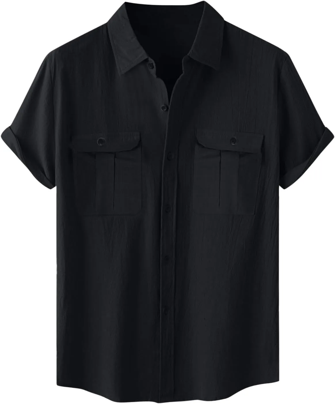 Linen Shirts for Men Short Sleeve Button Down Shirts Casual Summer Beach Tops Stylish Dress Shirt with Pockets
