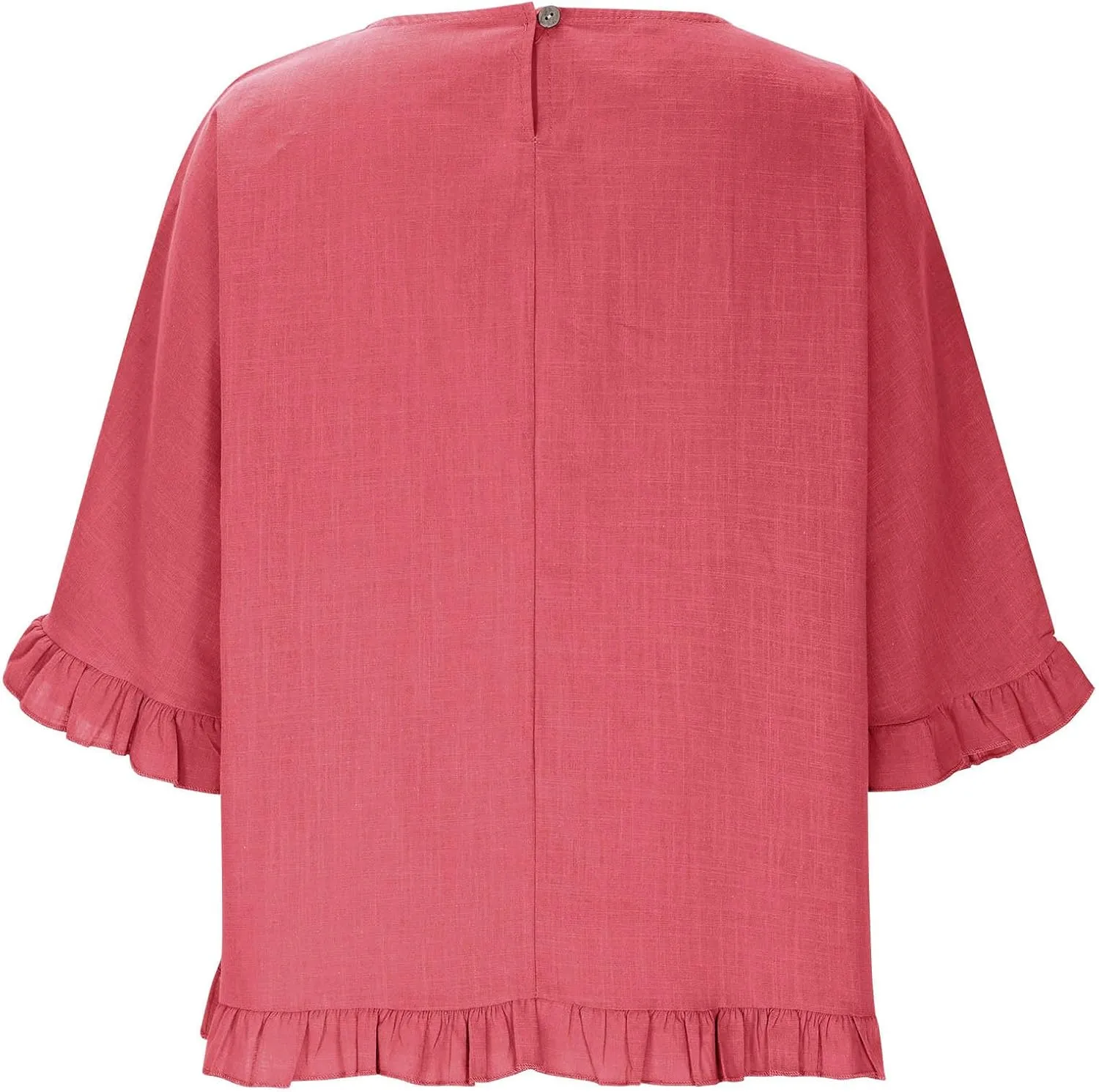 Linen Shirts for Women Solid Color Basic 3/4 Sleeve Tops Summer Casual Round Neck Pullover Blouse Ladies Tunic Tee