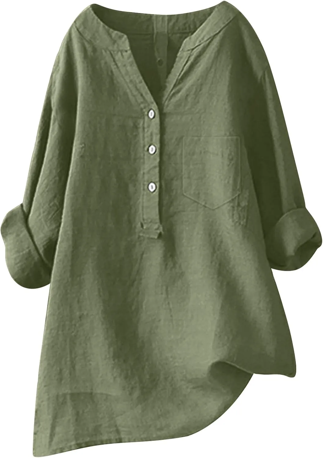 Linen Shirts for Women Summer Linen Button Long Sleeve T Shirts Casual Oversized Lightweight V-Neck Tee Shirts