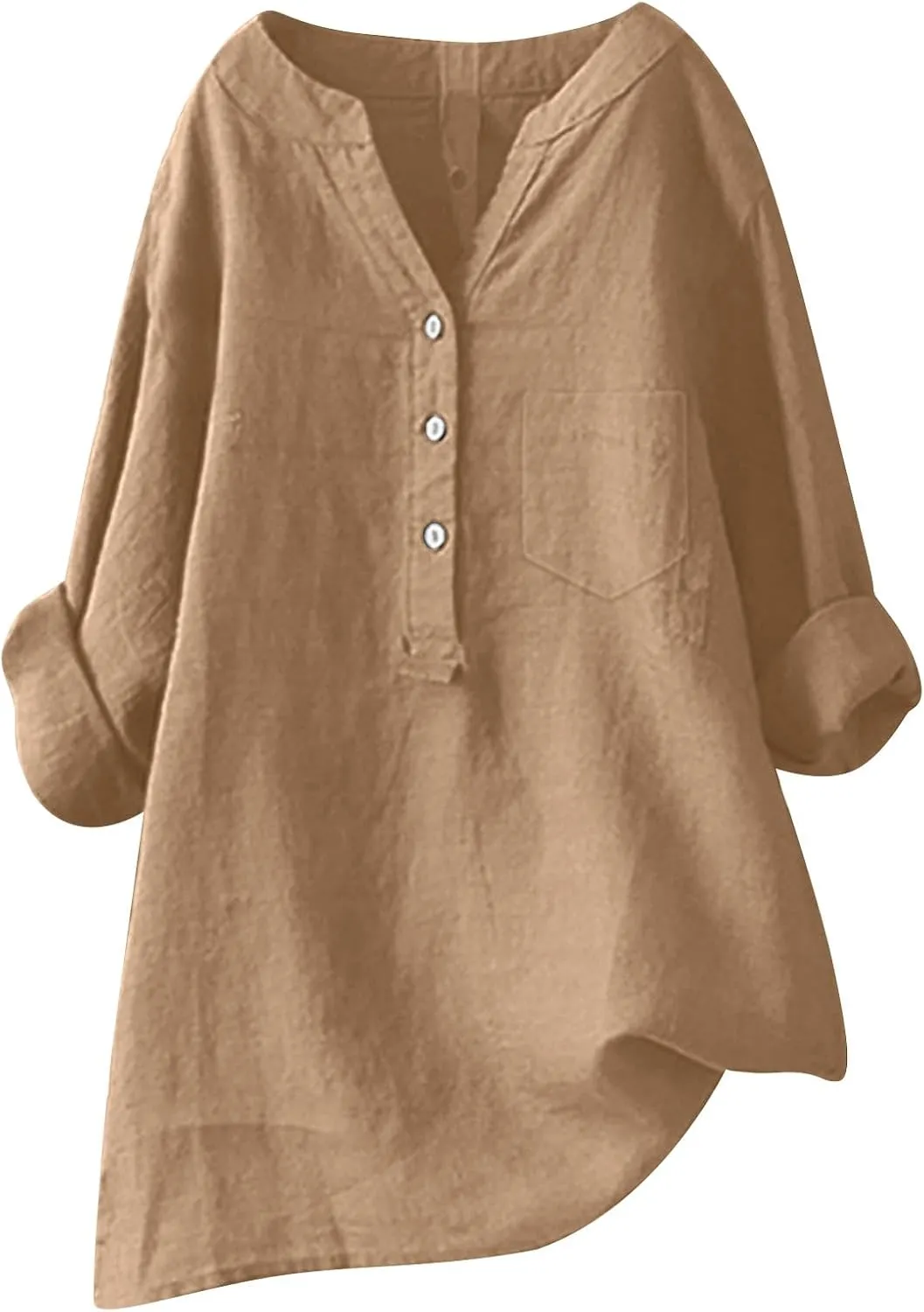 Linen Shirts for Women Summer Linen Button Long Sleeve T Shirts Casual Oversized Lightweight V-Neck Tee Shirts