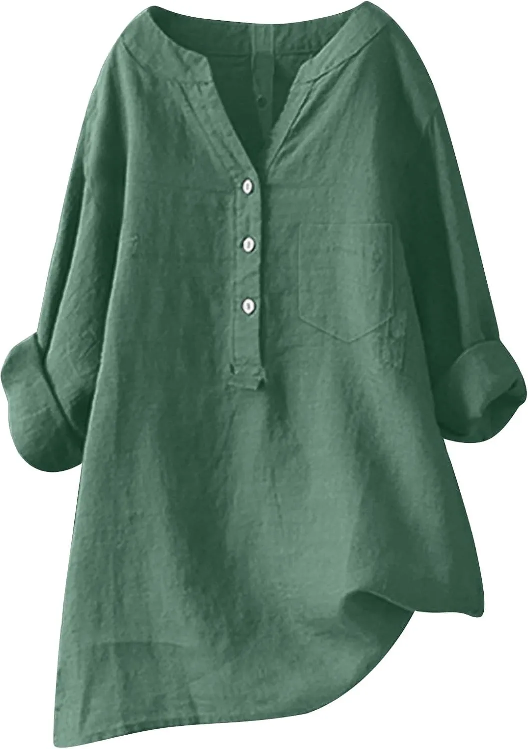 Linen Shirts for Women Summer Linen Button Long Sleeve T Shirts Casual Oversized Lightweight V-Neck Tee Shirts