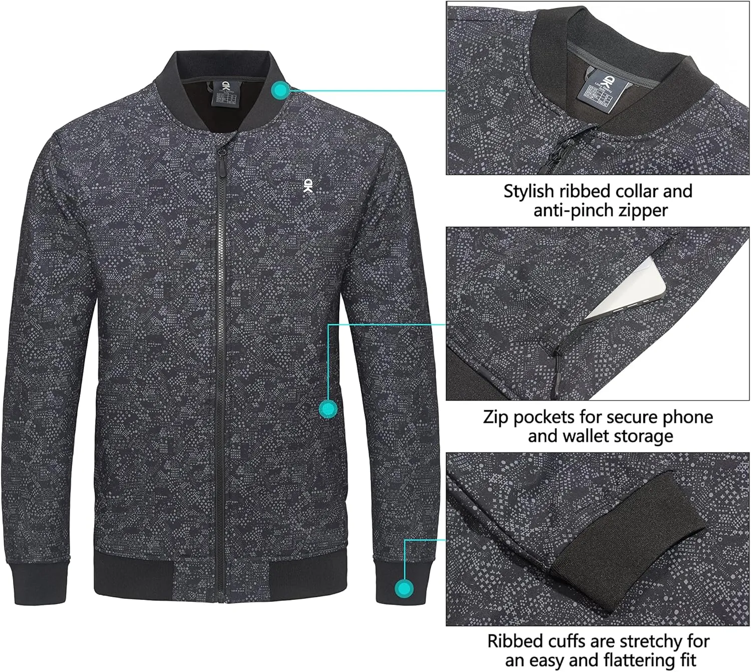 Little Donkey Andy Men's Fleece Bomber Jacket Lightweight Softshell Windbreaker Jacket Casual Spring Fall Coat