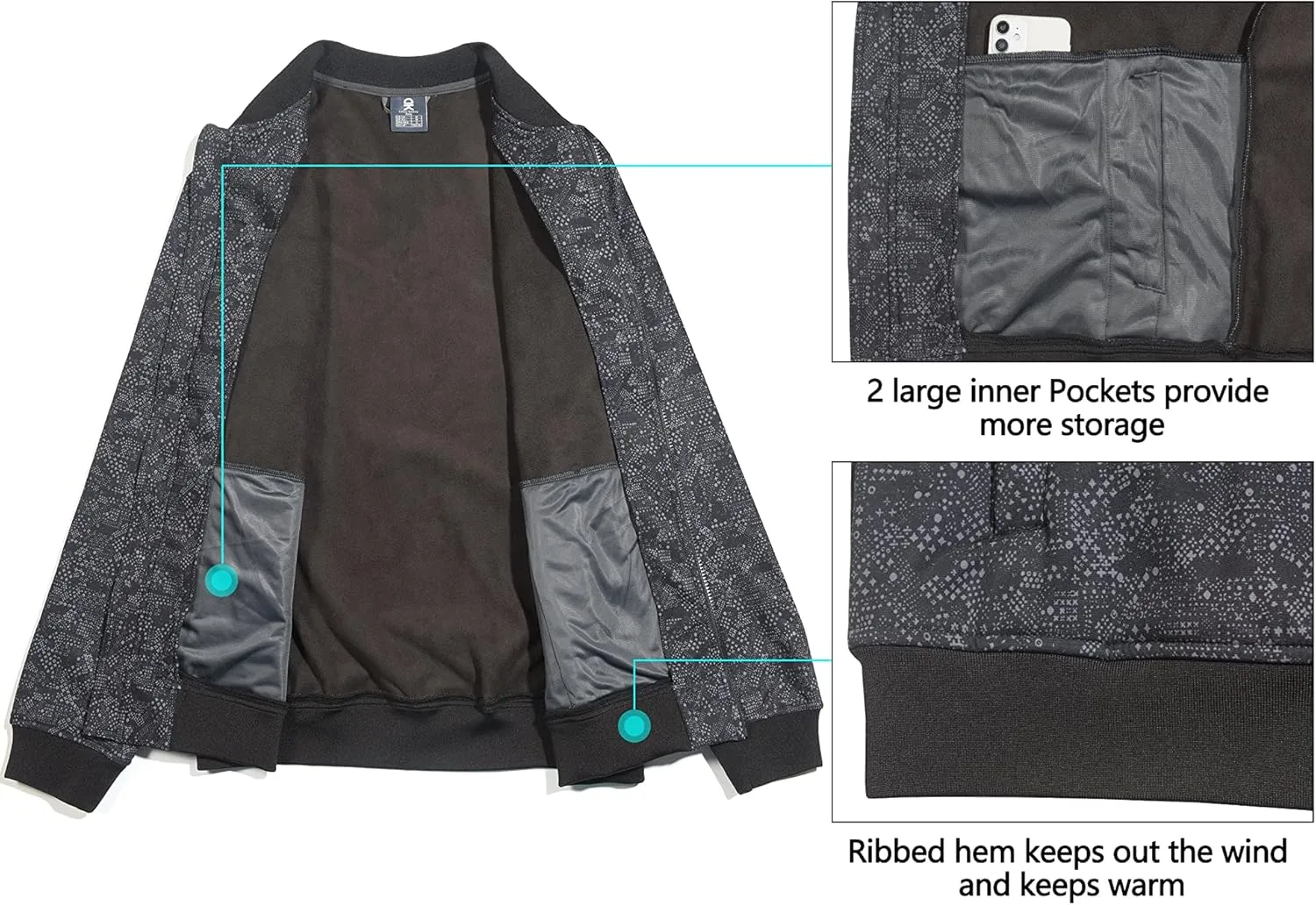 Little Donkey Andy Men's Fleece Bomber Jacket Lightweight Softshell Windbreaker Jacket Casual Spring Fall Coat