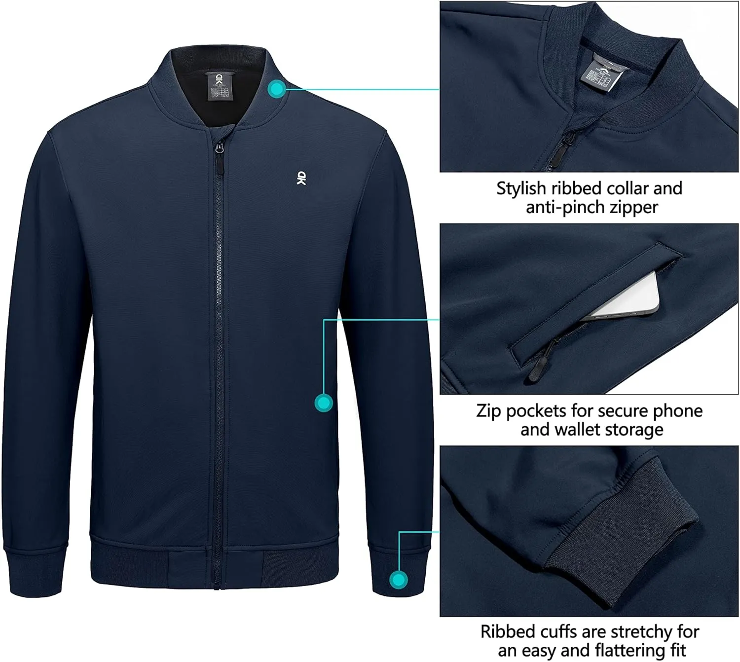 Little Donkey Andy Men's Fleece Bomber Jacket Lightweight Softshell Windbreaker Jacket Casual Spring Fall Coat