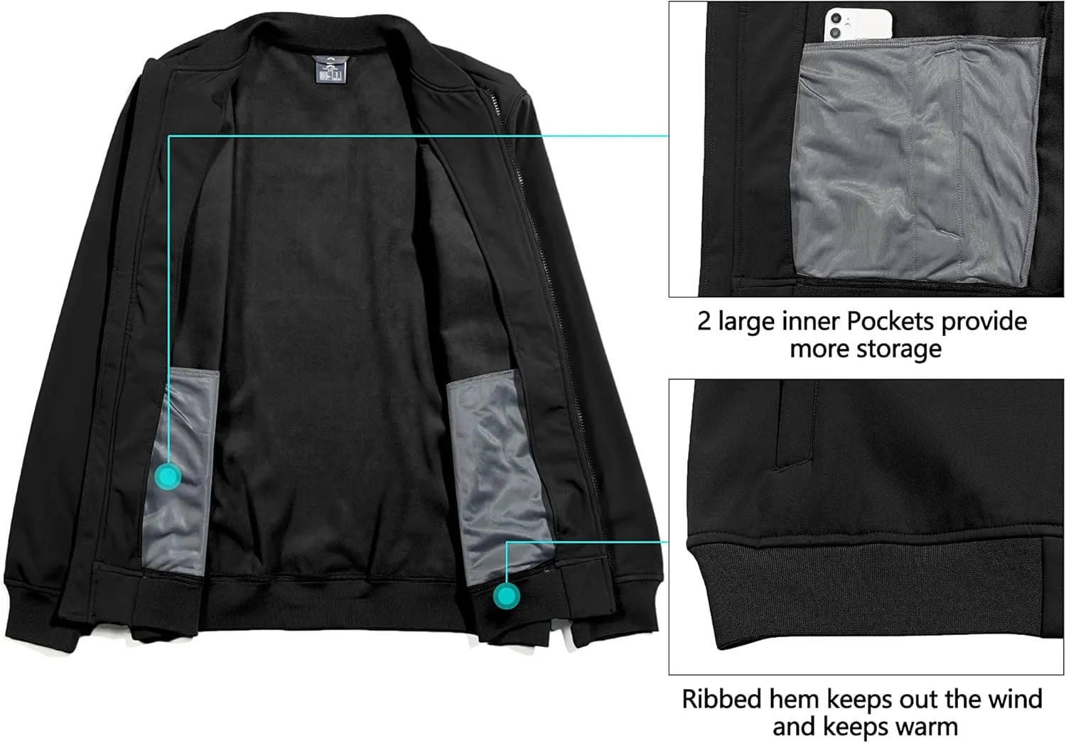 Little Donkey Andy Men's Fleece Bomber Jacket Lightweight Softshell Windbreaker Jacket Casual Spring Fall Coat