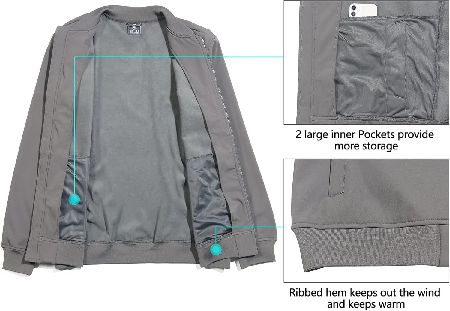Little Donkey Andy Men's Fleece Bomber Jacket Lightweight Softshell Windbreaker Jacket Casual Spring Fall Coat