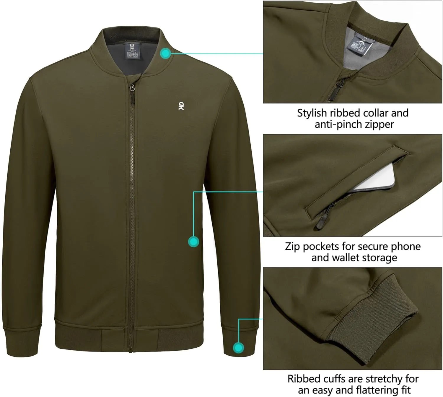 Little Donkey Andy Men's Fleece Bomber Jacket Lightweight Softshell Windbreaker Jacket Casual Spring Fall Coat