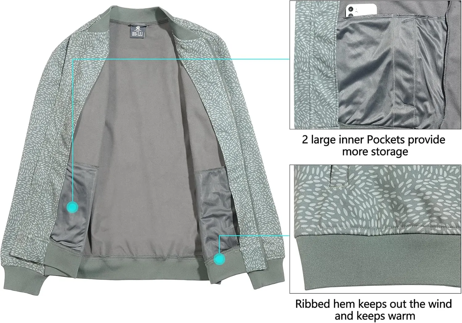 Little Donkey Andy Men's Fleece Bomber Jacket Lightweight Softshell Windbreaker Jacket Casual Spring Fall Coat