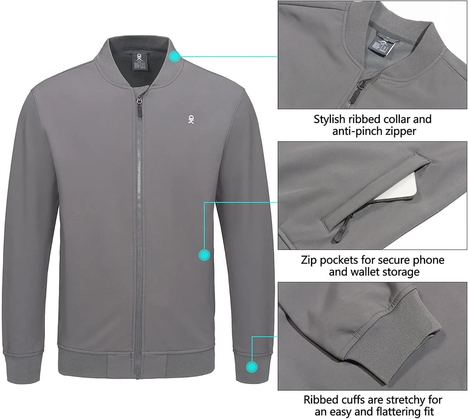 Little Donkey Andy Men's Fleece Bomber Jacket Lightweight Softshell Windbreaker Jacket Casual Spring Fall Coat