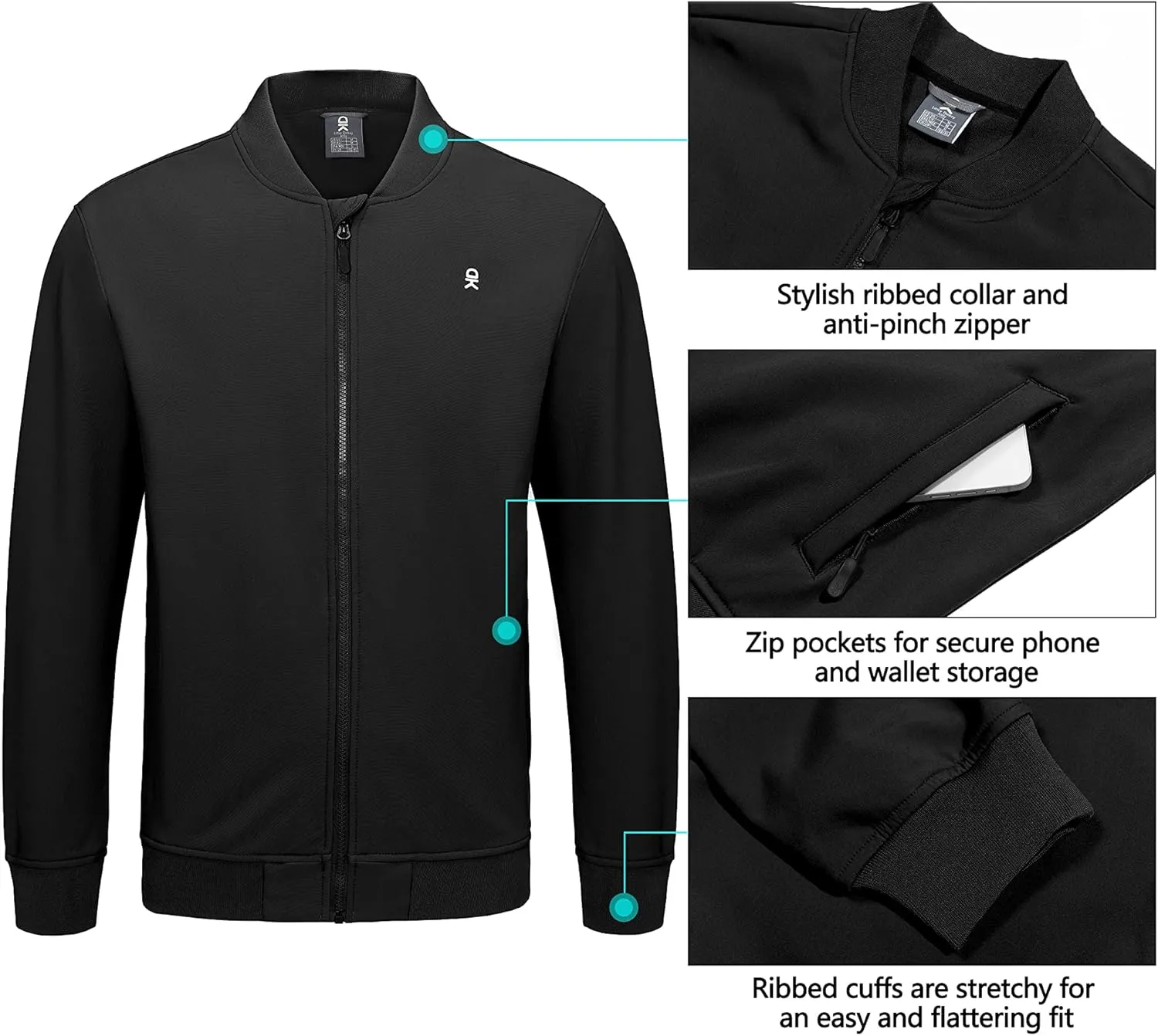 Little Donkey Andy Men's Fleece Bomber Jacket Lightweight Softshell Windbreaker Jacket Casual Spring Fall Coat