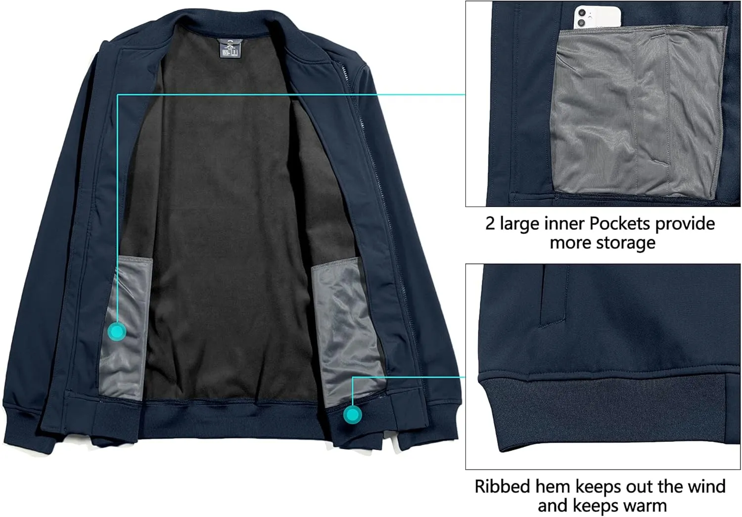 Little Donkey Andy Men's Fleece Bomber Jacket Lightweight Softshell Windbreaker Jacket Casual Spring Fall Coat