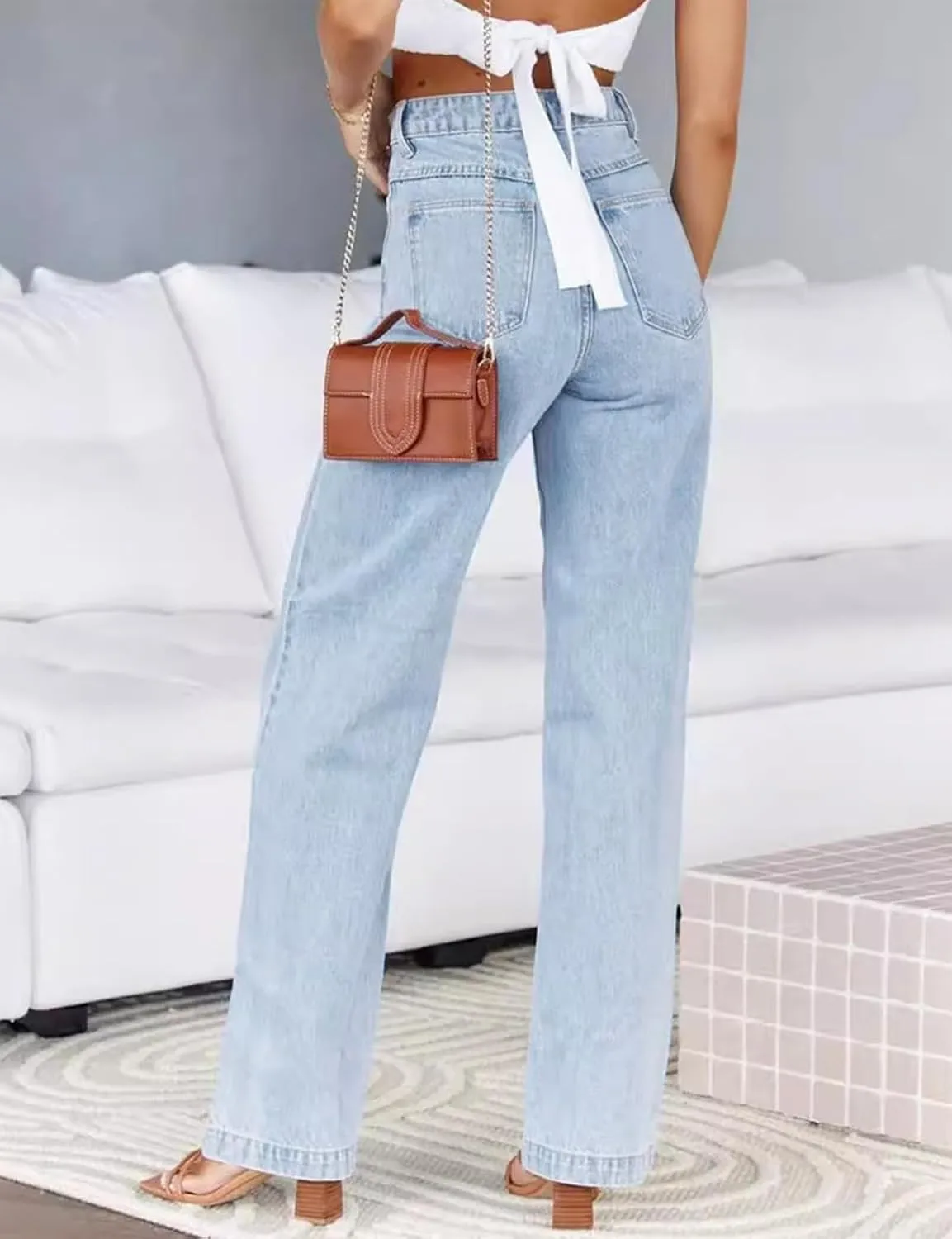 LONGBIDA Women's Baggy Jeans,Boyfriend High Wasited Stretchy Demin Pants Wide Leg Jeans for Women Trendy 2024