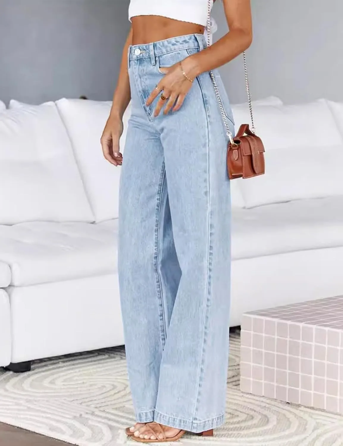 LONGBIDA Women's Baggy Jeans,Boyfriend High Wasited Stretchy Demin Pants Wide Leg Jeans for Women Trendy 2024