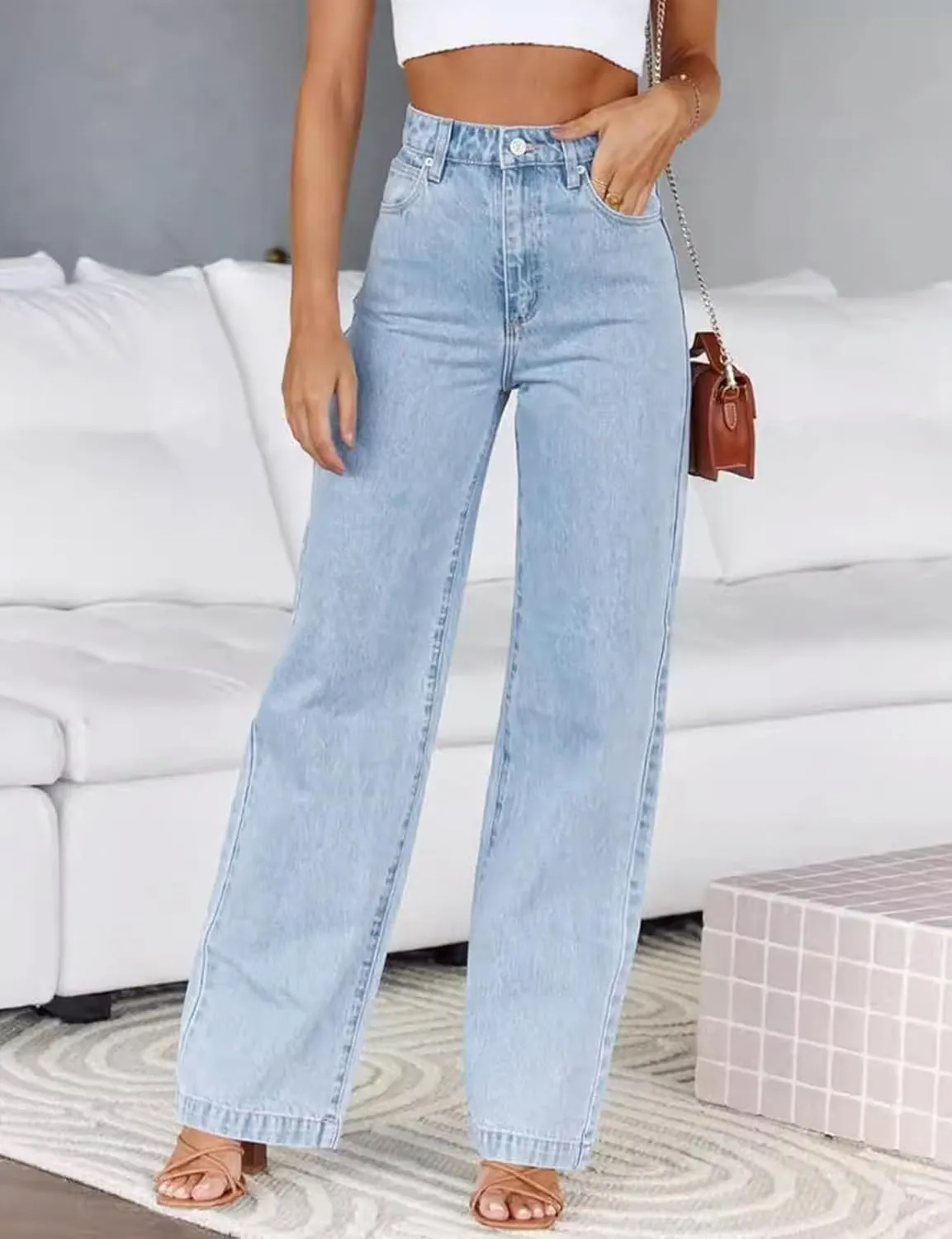 LONGBIDA Women's Baggy Jeans,Boyfriend High Wasited Stretchy Demin Pants Wide Leg Jeans for Women Trendy 2024