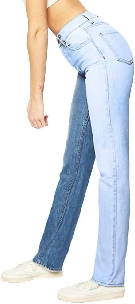 LONGYIDA Colorblock Straight Leg Jeans for Women High Waist Skinny Stretch Jeans Denim Pants with Pockts