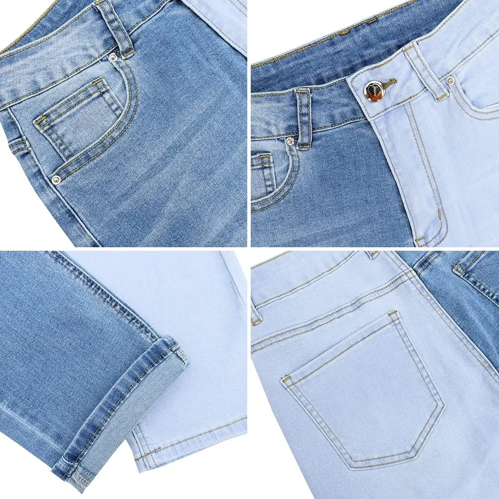 LONGYIDA Colorblock Straight Leg Jeans for Women High Waist Skinny Stretch Jeans Denim Pants with Pockts