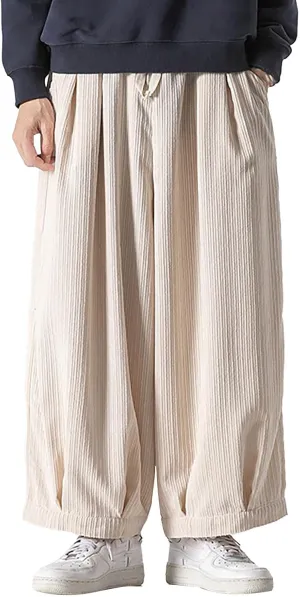 Loose Corduroy Pants for Men Big and Tall Straight Wide Leg Cotton Trousers Casual Elastic Waist Drawstring Sweatpant