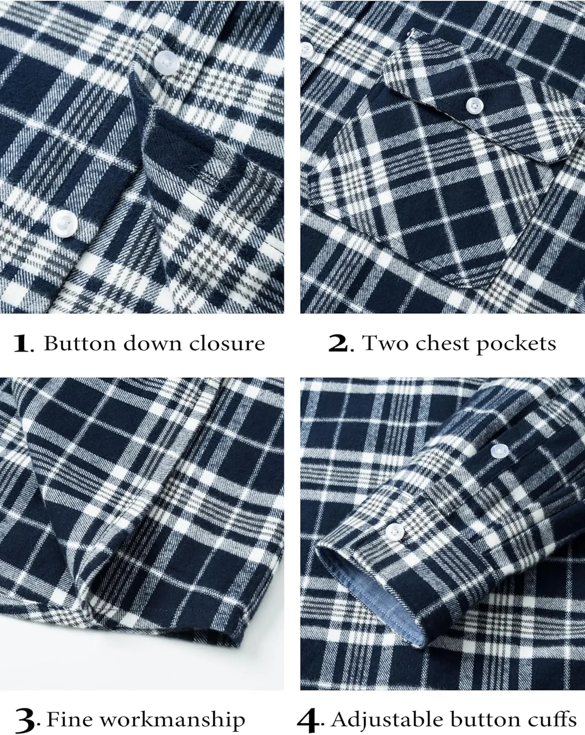 MAGCOMSEN Men's Flannel Shirts Cotton Long Sleeve Plaid Shirt Casual Fashion Button Up Shirts Jackets with 2 Pockets