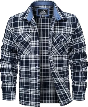 MAGCOMSEN Men's Flannel Shirts Cotton Long Sleeve Plaid Shirt Casual Fashion Button Up Shirts Jackets with 2 Pockets
