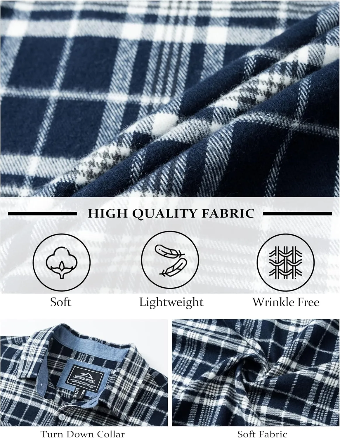 MAGCOMSEN Men's Flannel Shirts Cotton Long Sleeve Plaid Shirt Casual Fashion Button Up Shirts Jackets with 2 Pockets