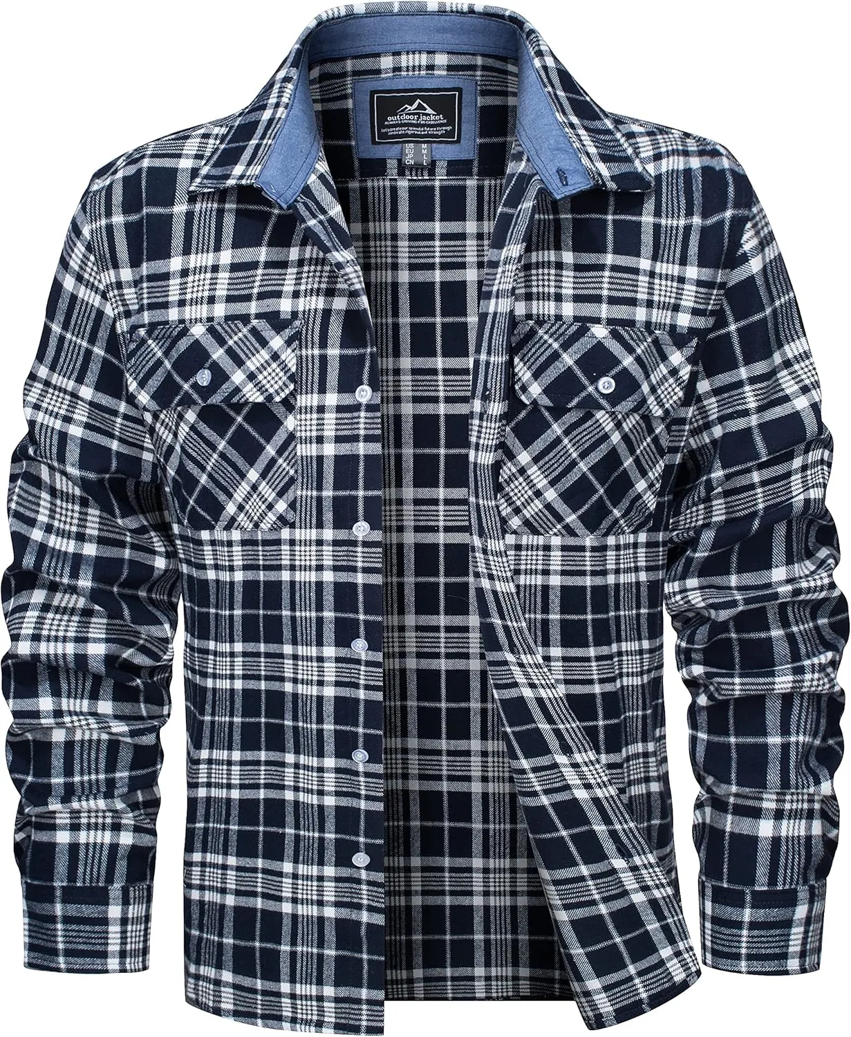 MAGCOMSEN Men's Flannel Shirts Cotton Long Sleeve Plaid Shirt Casual Fashion Button Up Shirts Jackets with 2 Pockets